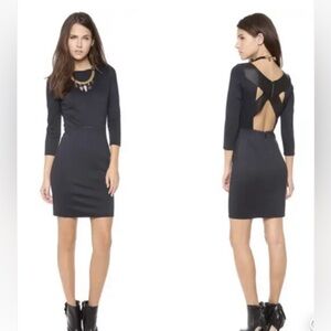 Alice + Olivia Xenah Navy and Lamb Black Open-Back Dress